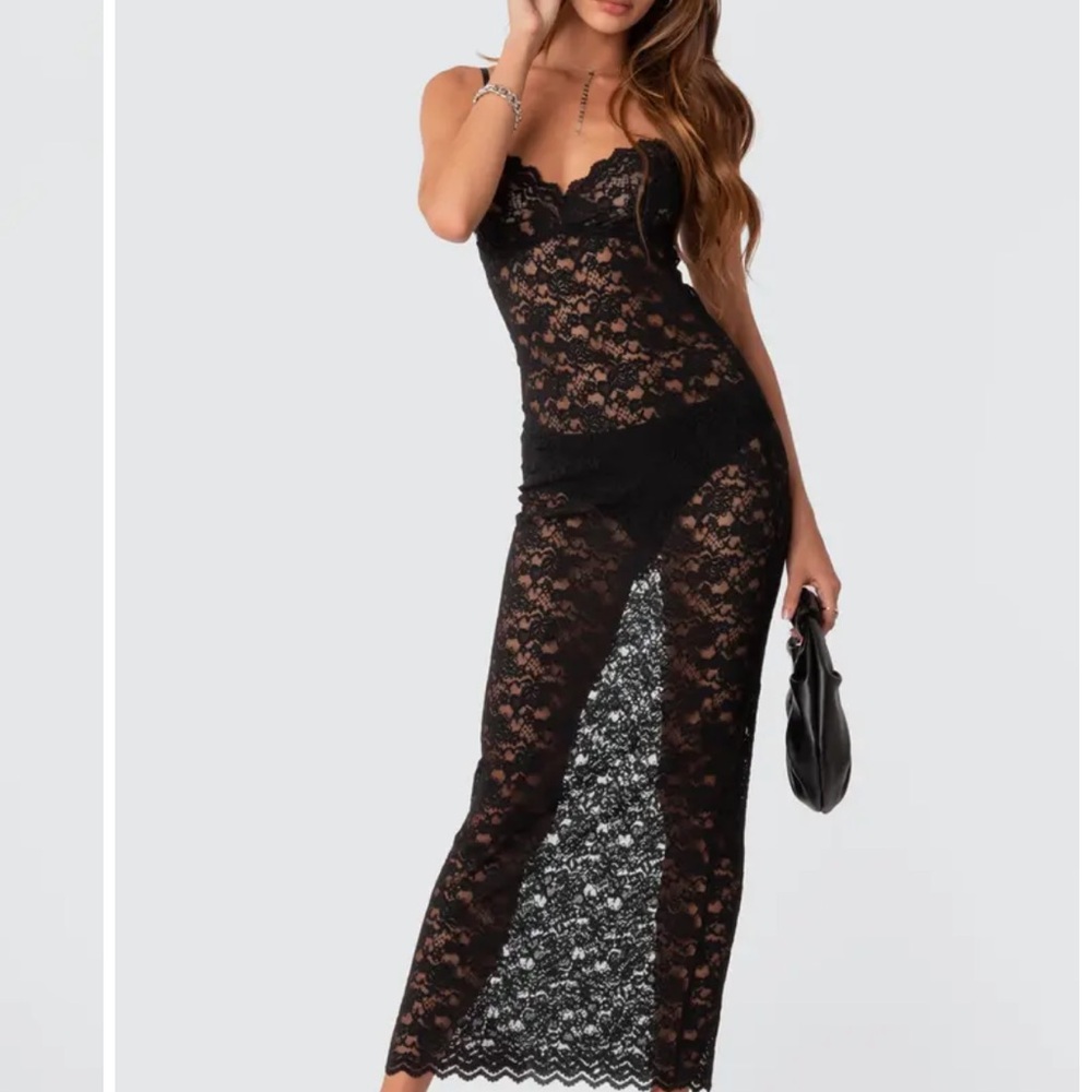 Edikted Xandra Sheer Lace Black Maxi Dress